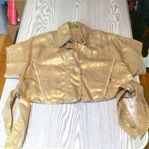 100% Linen Sz M Gold Cropped Zipper jacket
